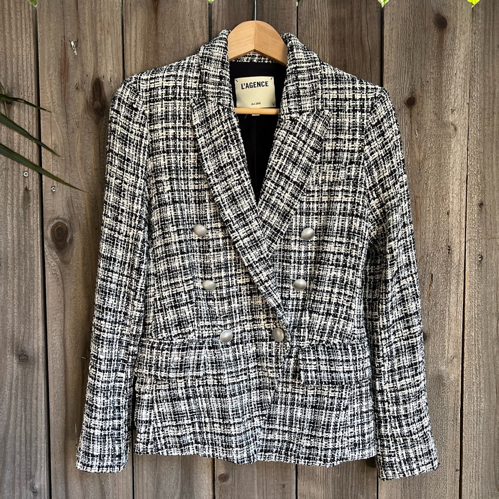 L’AGENCE KENZIE TWEED BLAZER BLACK IVORY 4
